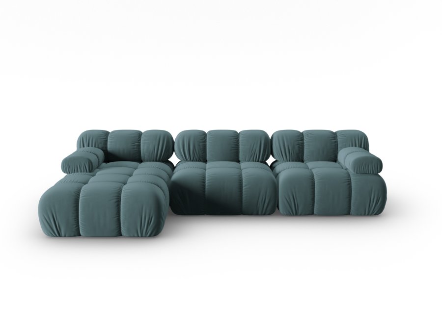 MICADONI Bellis Modular hjrnesofa, venstre, 4 seter - bl flyel og sort plast