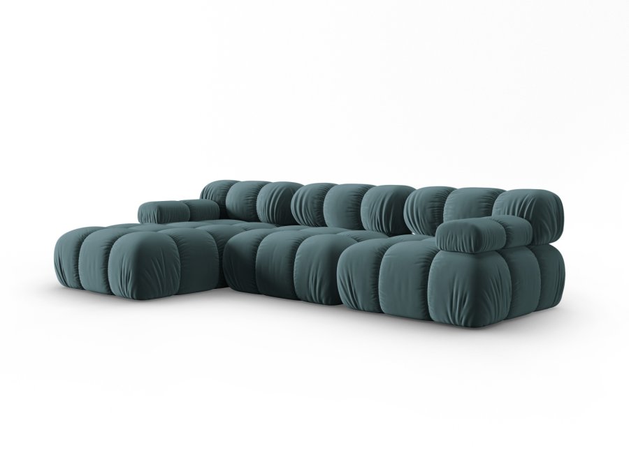 MICADONI Bellis Modular hjrnesofa, venstre, 4 seter - bl flyel og sort plast
