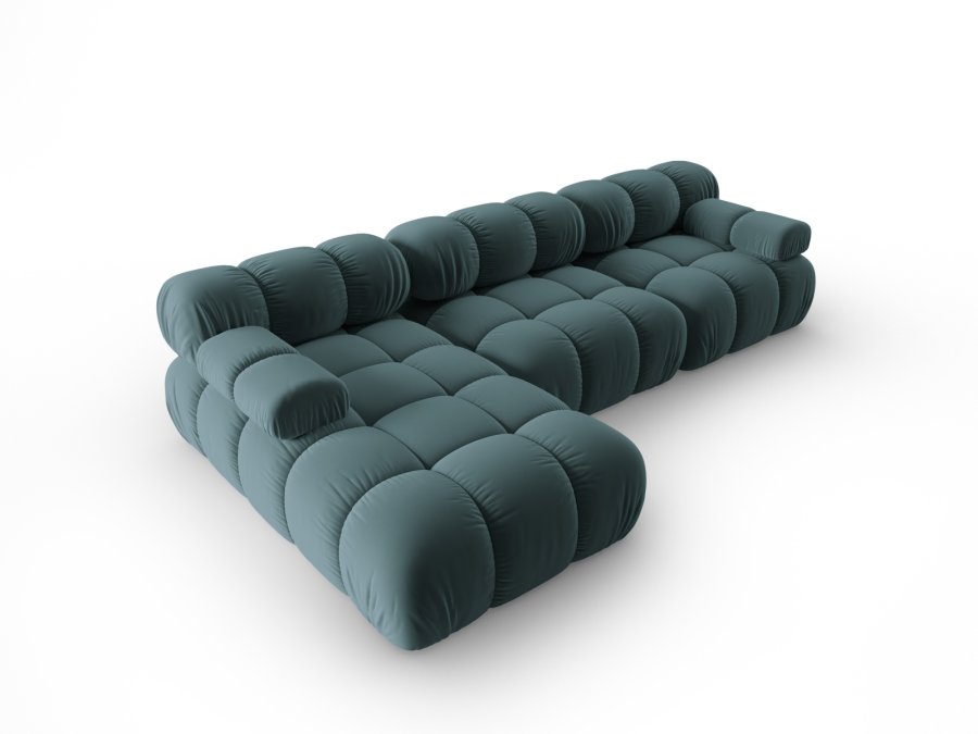 MICADONI Bellis Modular hjrnesofa, venstre, 4 seter - bl flyel og sort plast
