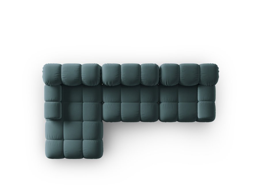 MICADONI Bellis Modular hjrnesofa, venstre, 4 seter - bl flyel og sort plast