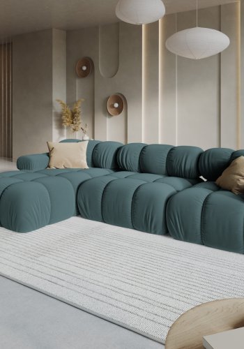 MICADONI Bellis Modular hjrnesofa, venstre, 4 seter - bl flyel og sort plast