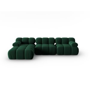 MICADONI Bellis Modular hjrnesofa, venstre, 4 sder - grn fljl og sort plastik