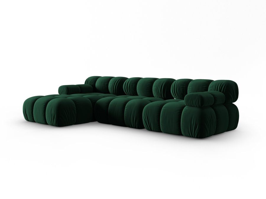 MICADONI Bellis Modular hjrnesofa, venstre, 4 seter - grnn flyel og sort plast