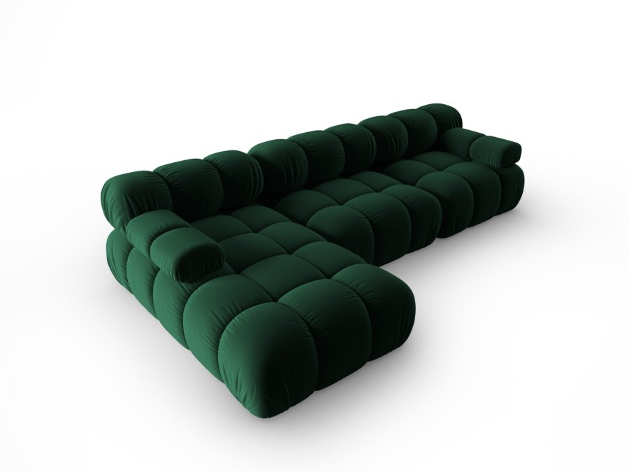 MICADONI Bellis Modular hjrnesofa, venstre, 4 seter - grnn flyel og sort plast