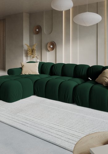 MICADONI Bellis Modular hjrnesofa, venstre, 4 seter - grnn flyel og sort plast