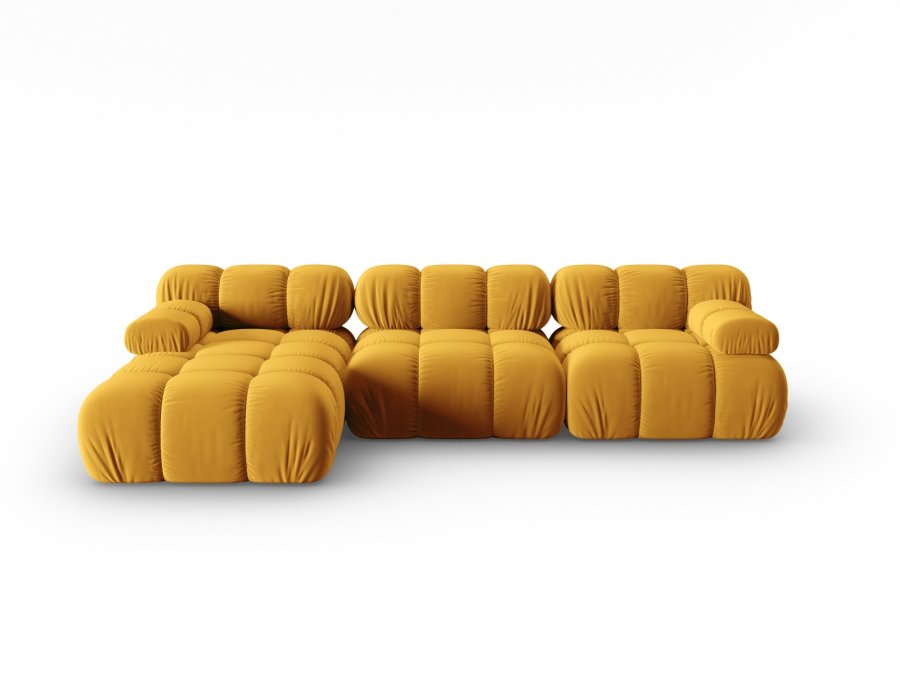 MICADONI Bellis Modular hjrnesofa, venstre, 4 seter - gul flyel og sort plast