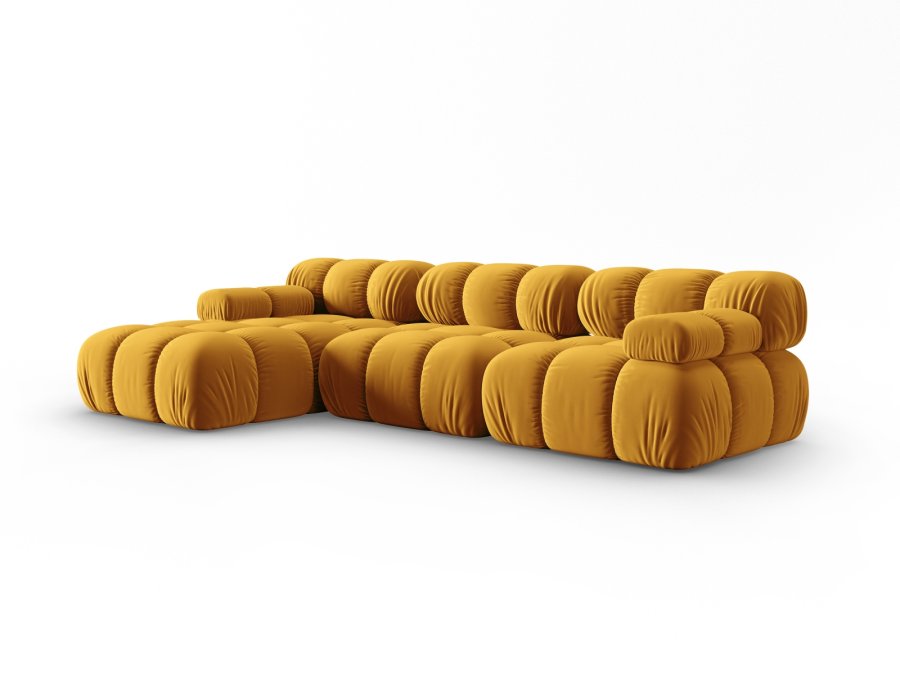 MICADONI Bellis Modular hjrnesofa, venstre, 4 seter - gul flyel og sort plast