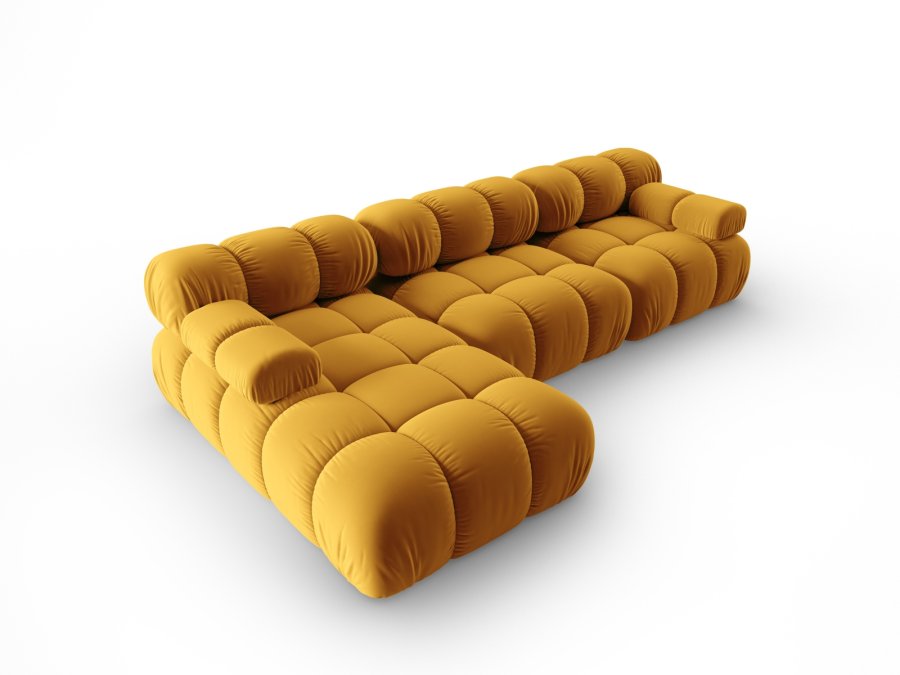MICADONI Bellis Modular hjrnesofa, venstre, 4 seter - gul flyel og sort plast