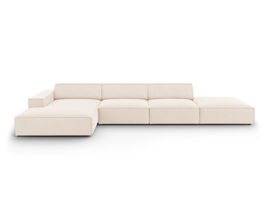 MICADONI Jodie hjrnesofa, venstre, 5 seter - beige flyel og sort plast