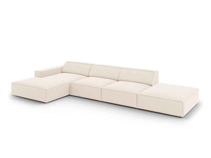 MICADONI Jodie hjrnesofa, venstre, 5 seter - beige flyel og sort plast