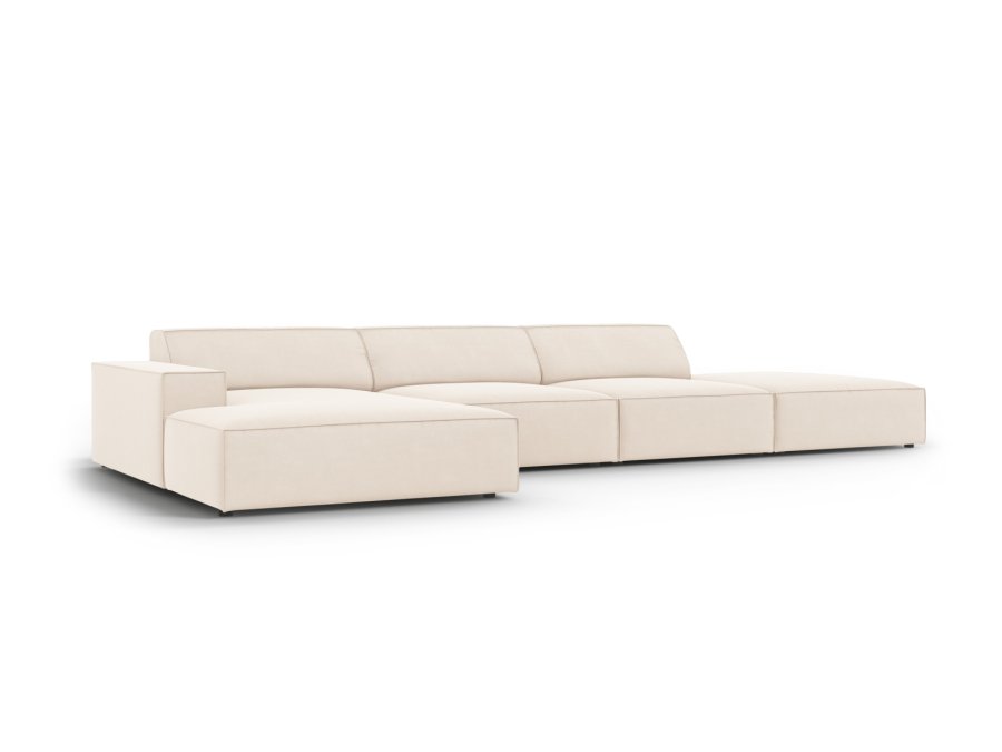 MICADONI Jodie hjrnesofa, venstre, 5 seter - beige flyel og sort plast