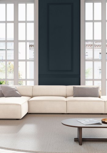 MICADONI Jodie hjrnesofa, venstre, 5 seter - beige flyel og sort plast