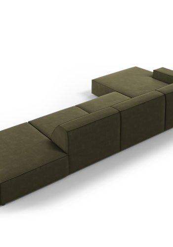 MICADONI Jodie hjrnesofa, venstre, 5 seter - grnn flyel og sort plast