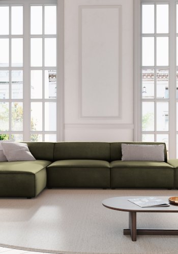 MICADONI Jodie hjrnesofa, venstre, 5 seter - grnn flyel og sort plast