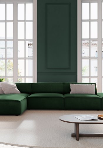MICADONI Jodie hjrnesofa, venstre, 5 seter - grnn flyel og sort plast