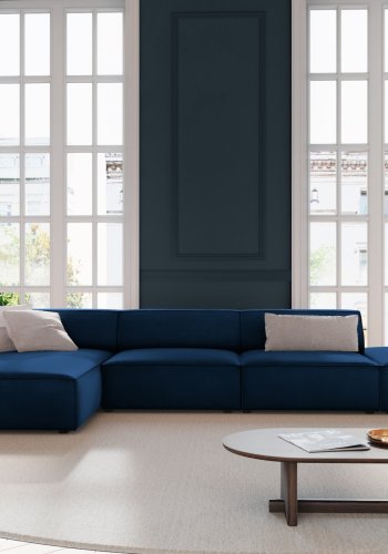 MICADONI Jodie hjrnesofa, venstre, 5 seter - bl flyel og sort plast