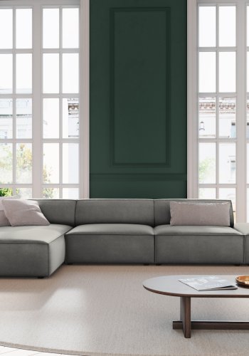 MICADONI Jodie hjrnesofa, venstre, 5 seter - gr flyel og sort plast