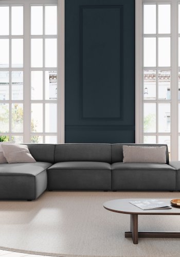 MICADONI Jodie hjrnesofa, venstre, 5 seter - gr flyel og sort plast