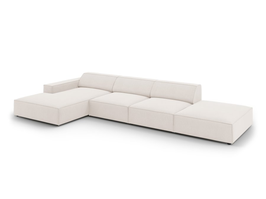 MICADONI Jodie hjrnesofa, venstre, 5 seter - beige stoff og sort plast