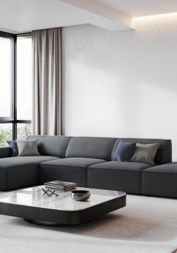 MICADONI Jodie hjrnesofa, venstre, 5 seter - antrasittgr stoff og sort plast