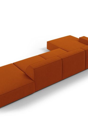 MICADONI Jodie hjrnesofa, venstre, 5 seter - oransje stoff og sort plast