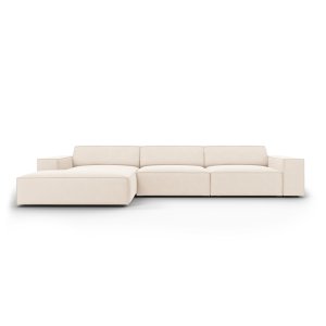 MICADONI Jodie hjrnesofa, venstre, 4 sder - beige fljl og sort plastik