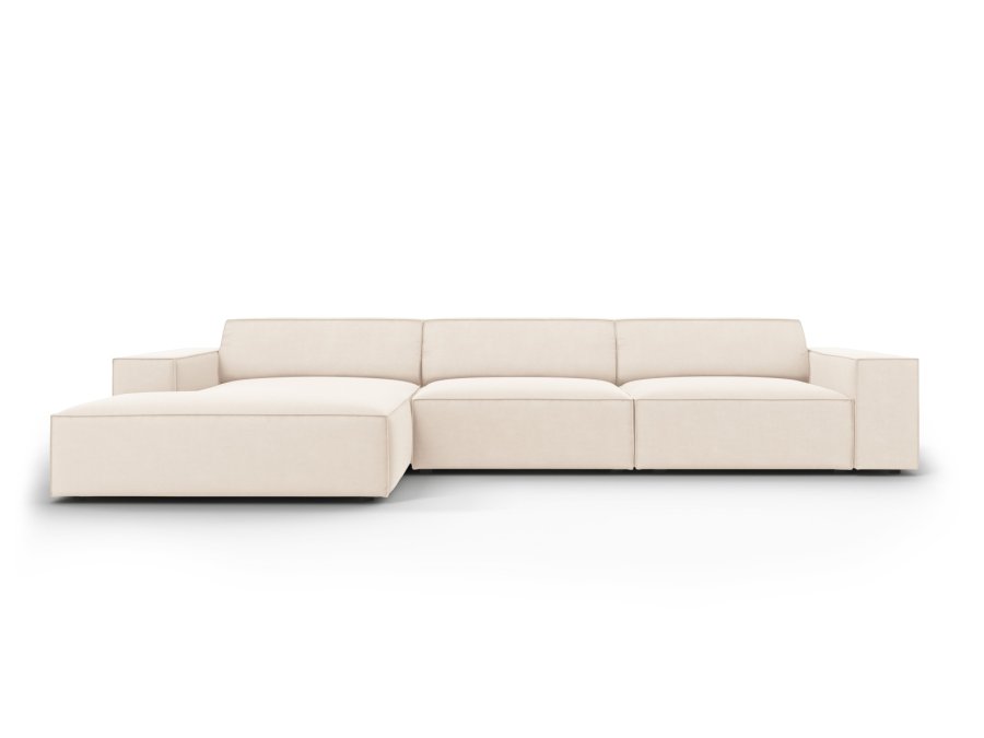 MICADONI Jodie hjrnesofa, venstre, 4 seter - beige flyel og sort plast