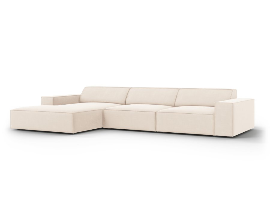 MICADONI Jodie hjrnesofa, venstre, 4 seter - beige flyel og sort plast