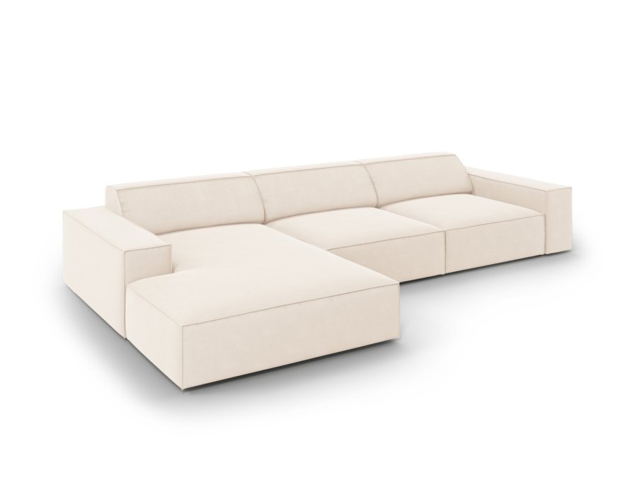MICADONI Jodie hjrnesofa, venstre, 4 seter - beige flyel og sort plast