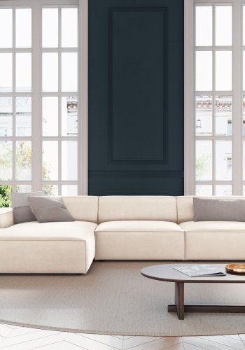 MICADONI Jodie hjrnesofa, venstre, 4 seter - beige flyel og sort plast