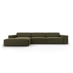 MICADONI Jodie h�rnsoffa, v�nster, 4 sittplatser - gr�n sammet och svart plast