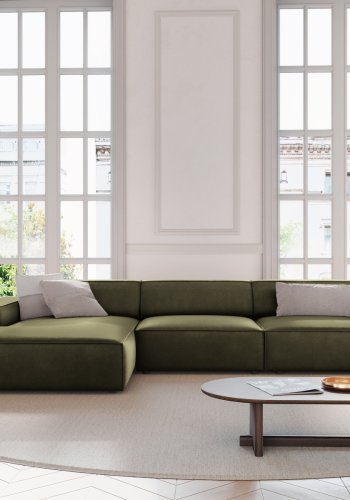 MICADONI Jodie hjrnesofa, venstre, 4 seter - grnn flyel og sort plast