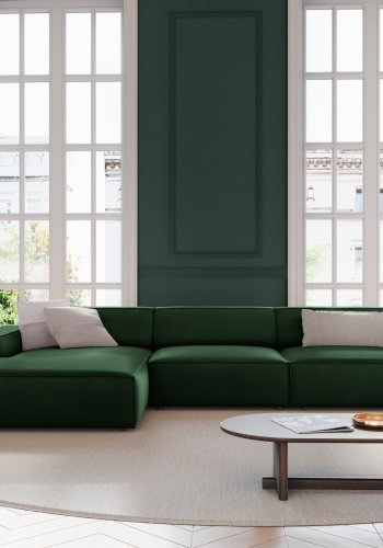 MICADONI Jodie hjrnesofa, venstre, 4 seter - grnn flyel og sort plast