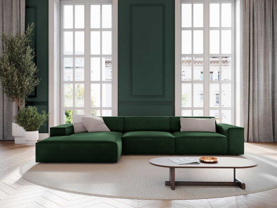 MICADONI Jodie hjrnesofa, venstre, 4 seter - grnn flyel og sort plast