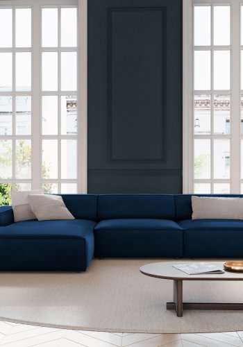 MICADONI Jodie hjrnesofa, venstre, 4 seter - bl flyel og sort plast