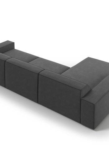 MICADONI Jodie hjrnesofa, venstre, 4 seter - gr flyel og sort plast