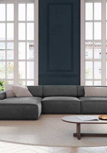 MICADONI Jodie hjrnesofa, venstre, 4 seter - gr flyel og sort plast