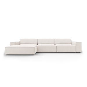 MICADONI Jodie hjrnesofa, venstre, 4 sder - beige stof og sort plastik