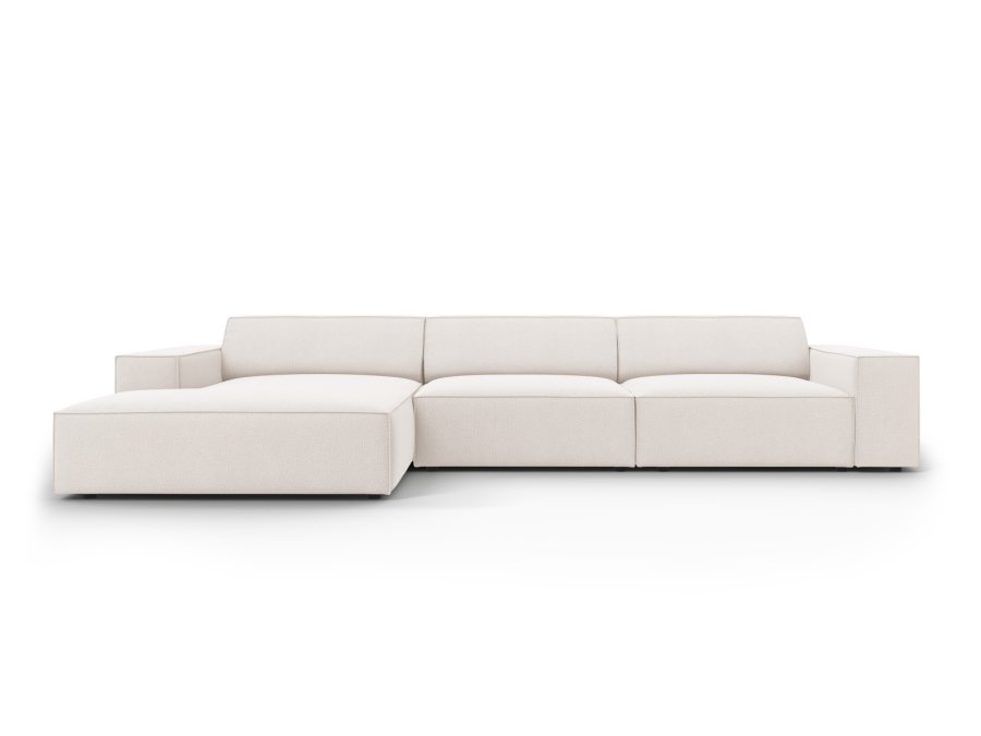 MICADONI Jodie hjrnesofa, venstre, 4 seter - beige stoff og sort plast
