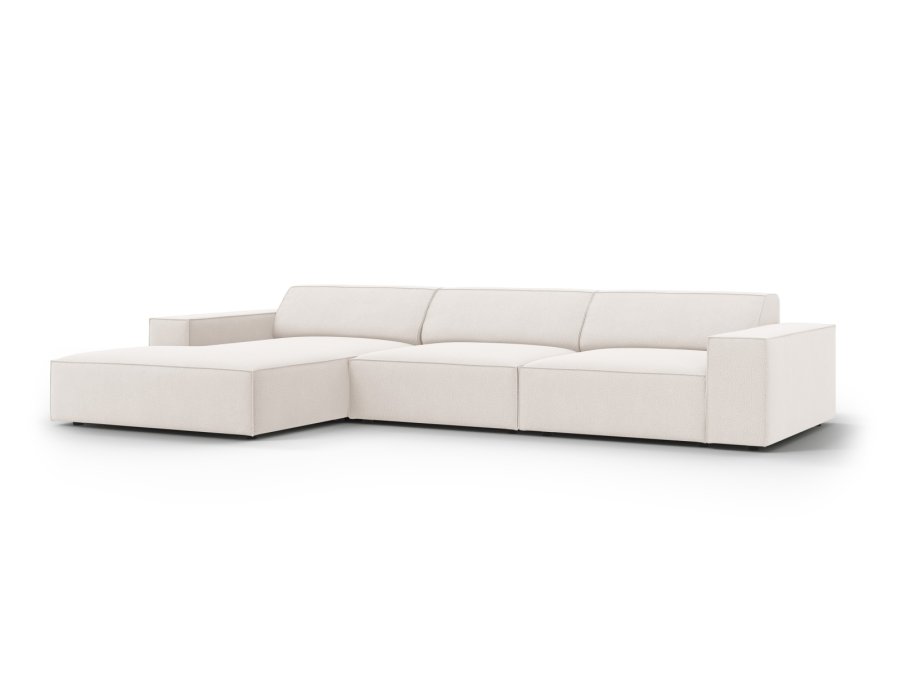 MICADONI Jodie hjrnesofa, venstre, 4 seter - beige stoff og sort plast