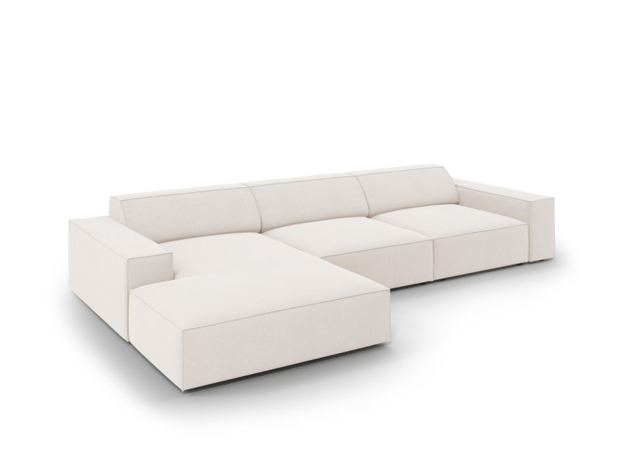 MICADONI Jodie hjrnesofa, venstre, 4 seter - beige stoff og sort plast