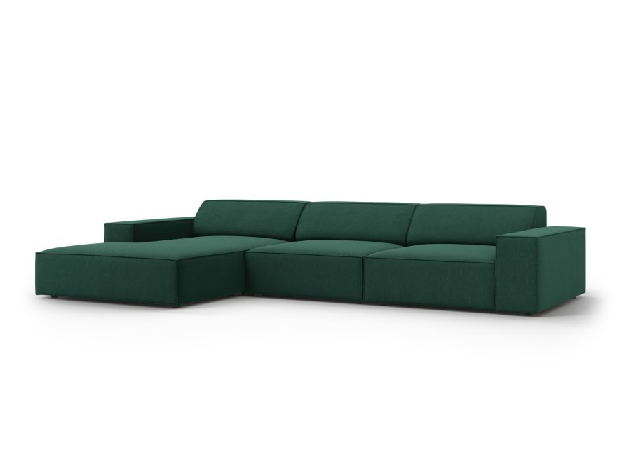 MICADONI Jodie hjrnesofa, venstre, 4 seter - grnt stoff og sort plast