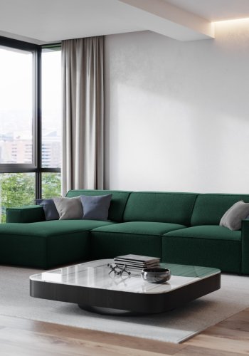 MICADONI Jodie hjrnesofa, venstre, 4 seter - grnt stoff og sort plast