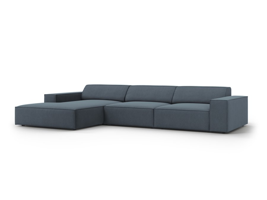MICADONI Jodie hjrnesofa, venstre, 4 seter - bltt stoff og sort plast