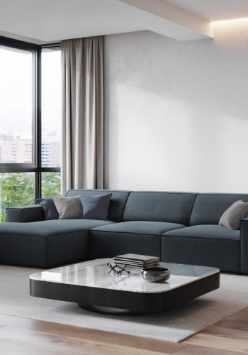 MICADONI Jodie hjrnesofa, venstre, 4 seter - bltt stoff og sort plast