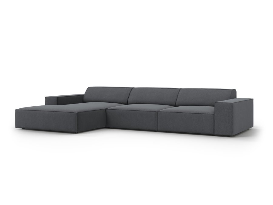 MICADONI Jodie hjrnesofa, venstre, 4 seter - antrasittgr stoff og sort plast