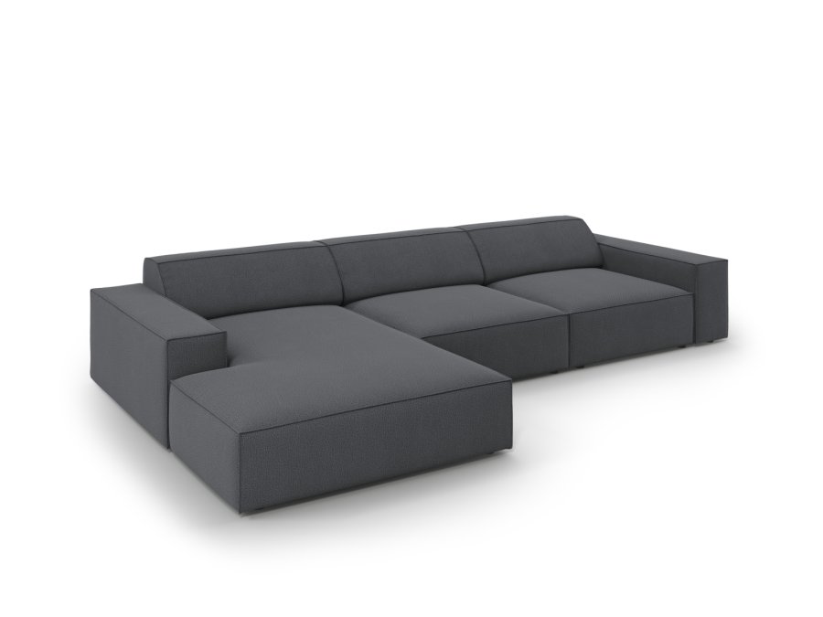 MICADONI Jodie hjrnesofa, venstre, 4 seter - antrasittgr stoff og sort plast
