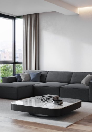 MICADONI Jodie hjrnesofa, venstre, 4 seter - antrasittgr stoff og sort plast