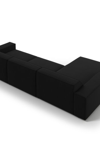 MICADONI Jodie hjrnesofa, venstre, 4 seter - svart stoff og sort plast