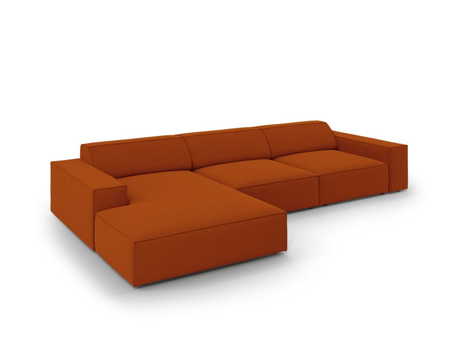 MICADONI Jodie hjrnesofa, venstre, 4 seter - oransje stoff og sort plast